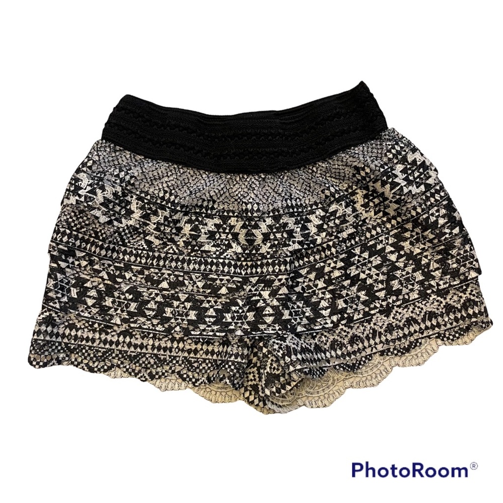 No Boundaries Black and White Layered Lace Crochet Shorts With Elastic Waistband